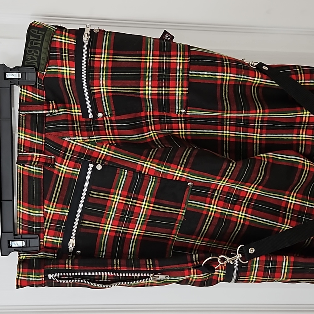 Y2K Vtg Bondage Pants Plaid DOGPILE 90s Rare Gwen Stefani unisex Straps - Picture 12 of 14